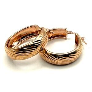 LIRM Rose Gold Over 925 Sterling Silver Vermeil Textured Hoop Earrings Italy